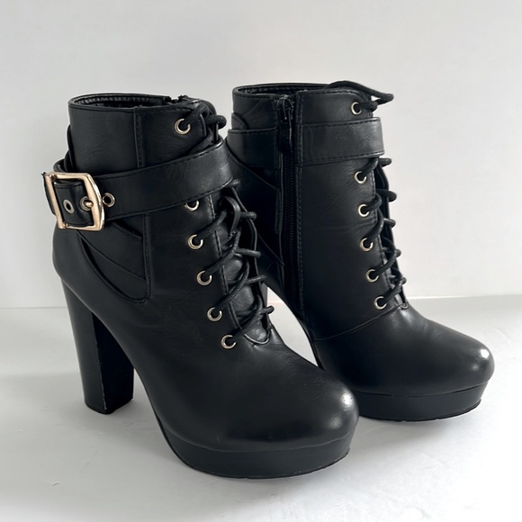 TOP MODA Women High Heel Lace Up Ankle Boots Platform Booties Shoes Size 6 M - Picture 3 of 9